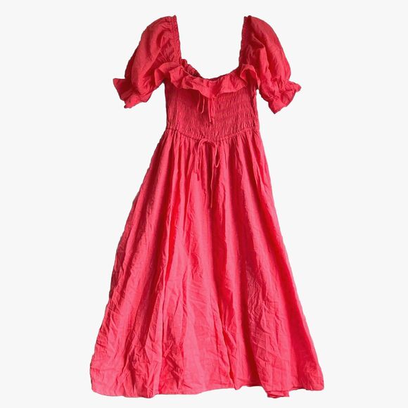 Maxi Dress Size 4 R. Yiposha Smocked Waist Salmon Pink Swiss Dots NWT - Picture 1 of 11